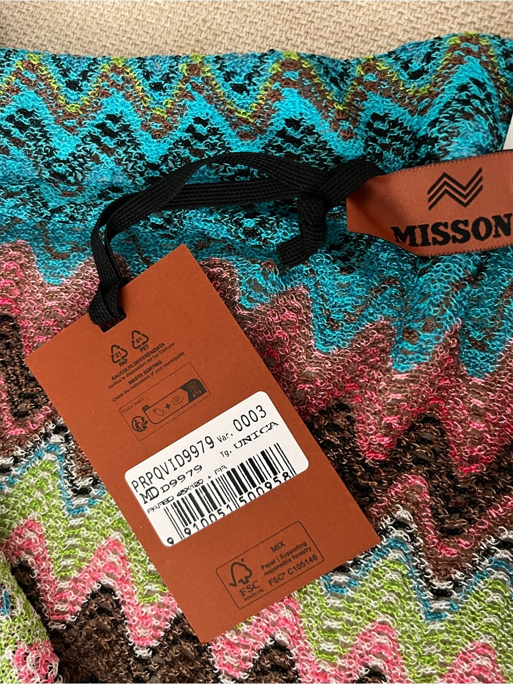 Missoni Mare Multicolor Chevron Knit Beach Pareo Blue Pink Brown - Picture 3 of 6